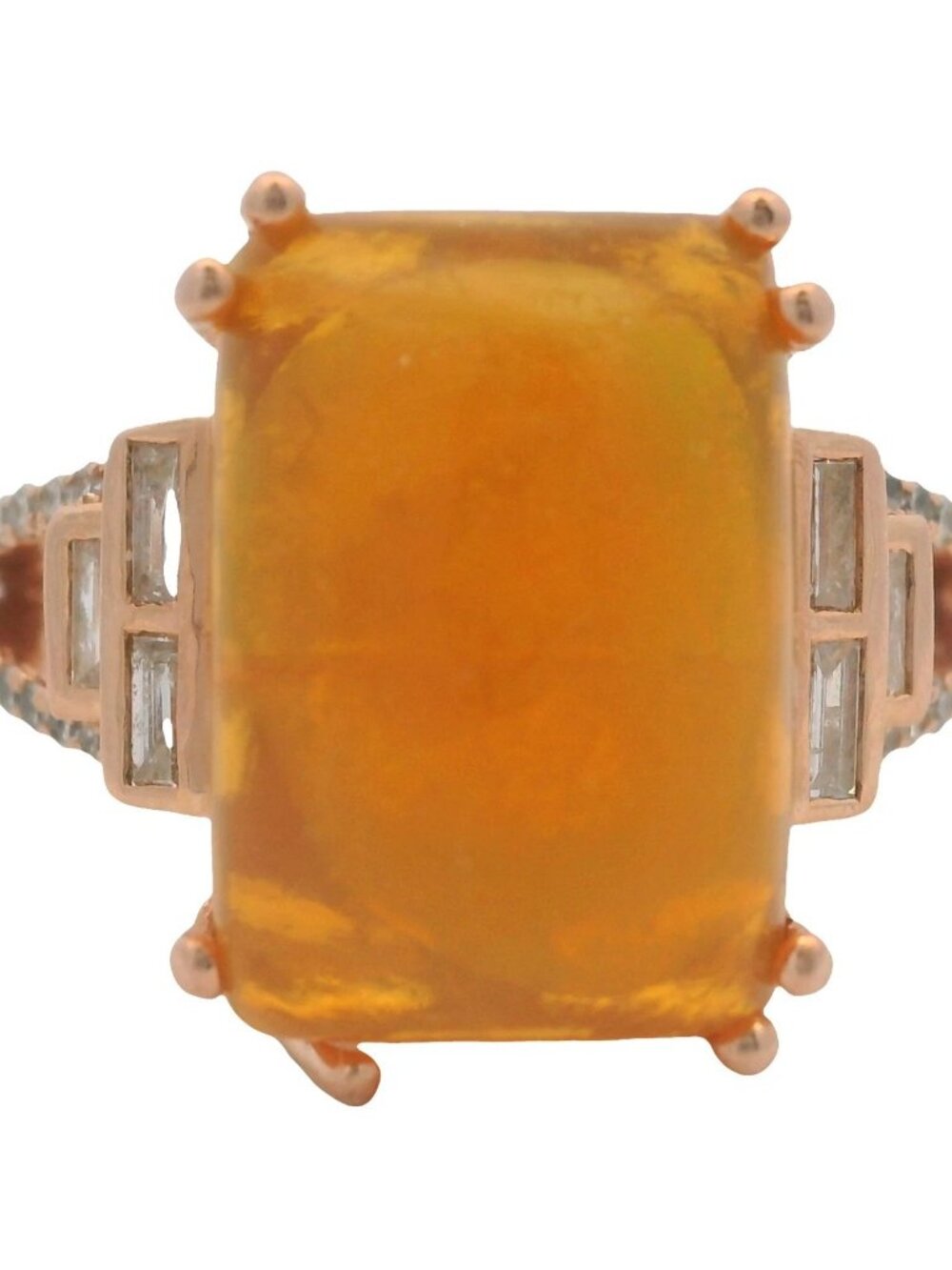 Retired EFFY 14kt Rose Gold Pregnant Fire Opal and Diamond Cocktail Ring Size 7